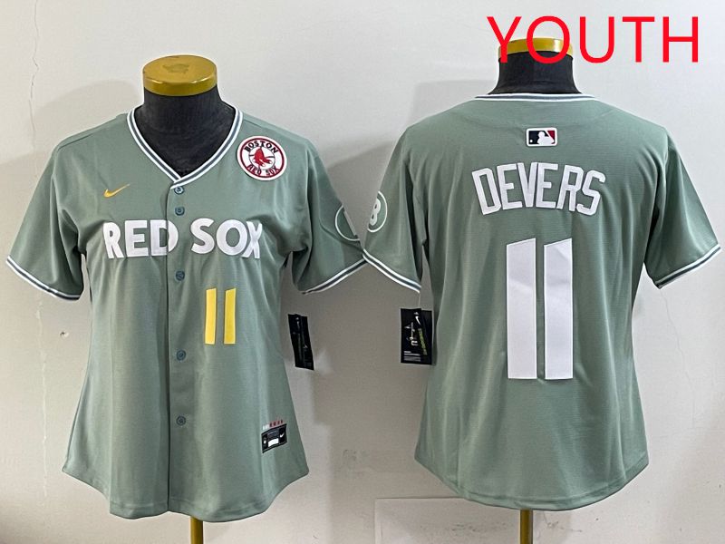 Youth 2025 Boston Red Sox #11 Devers Light Green Joint Name Nike MLB Jersey style 5